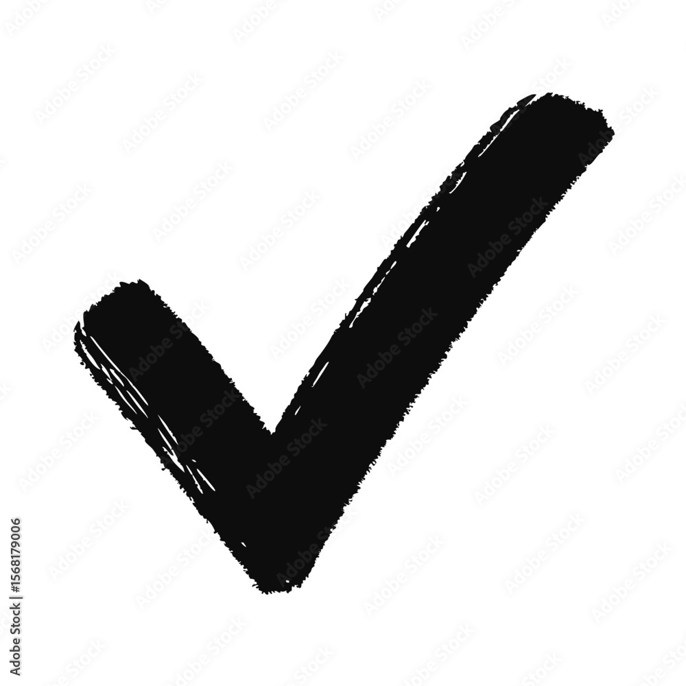 Poster hand drawn checkmark on with rough textured edges a simple design tick symbol