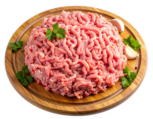  Minced Pork with Garlic and Parsley on Rustic Wooden Plate – PNG Transparent