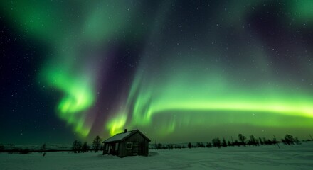 Northern Lights over a small cabin