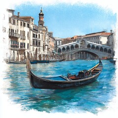 venice rialto bridge watercolor painting gondola grand canal historic architecture italian cityscape illustration