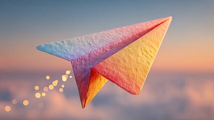 paper airplane glowing sunset bokeh magical origami art 3d rendering digital illustration