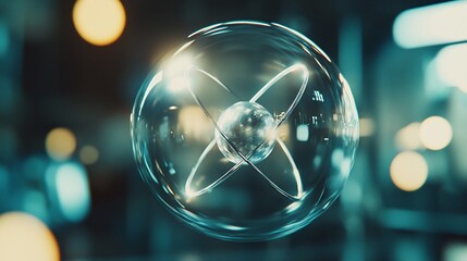 Abstract depiction of an atom with glowing orbital paths, showcasing the core structure in a futuristic, scientific setting.