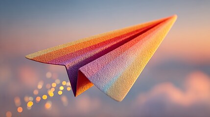 digital art paper airplane rainbow gradient colors bokeh sunset sky magical illustration