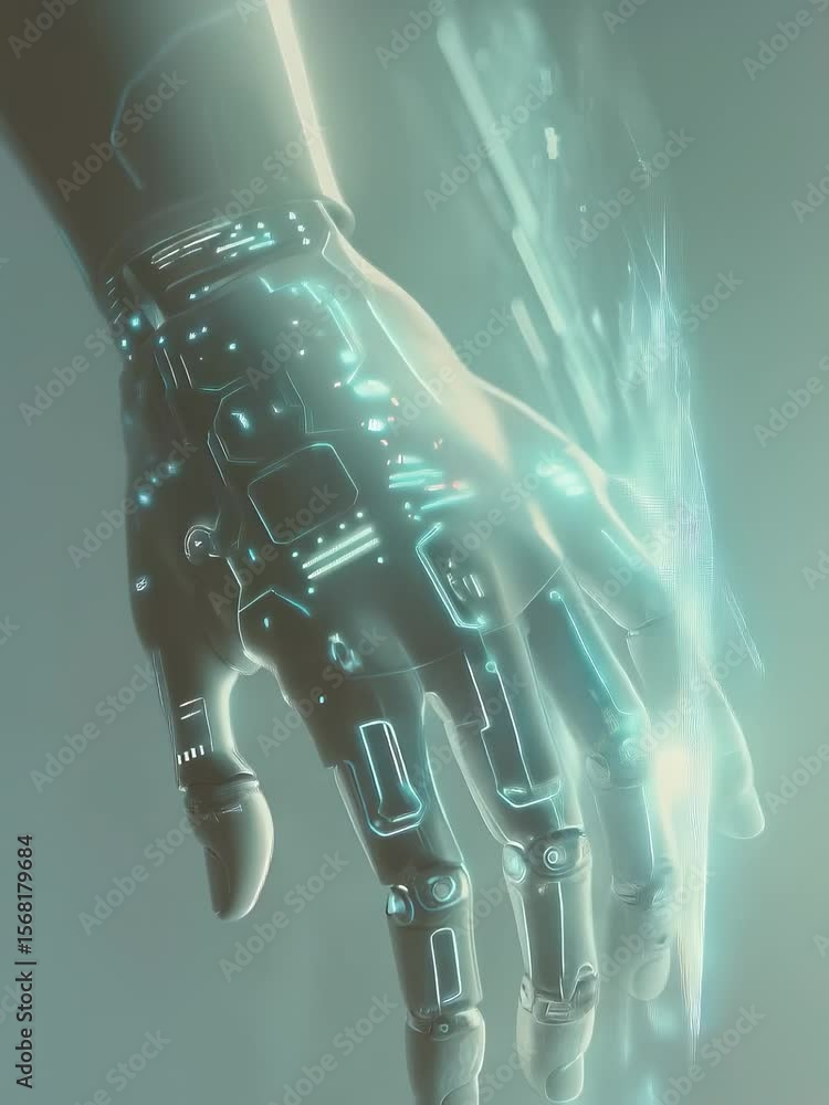 Aufkleber futuristic robotic hand with glowing circuits and intricate details reaching out, symbolizing advanc