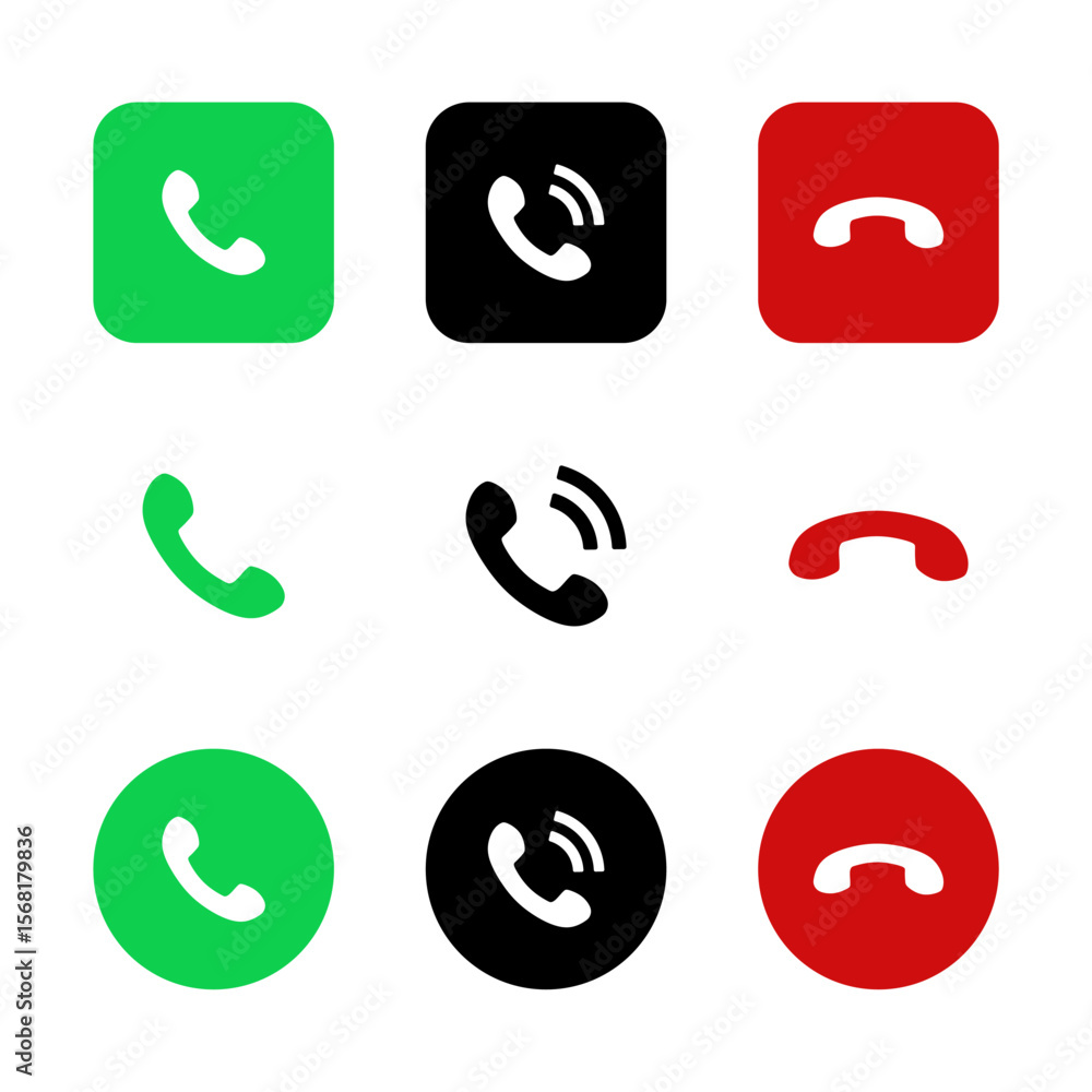 Poster phone call icons set on transparent background