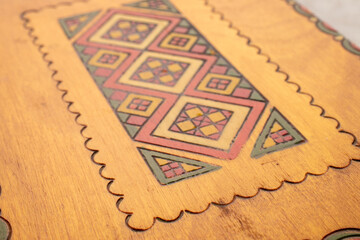 Rare wooden jewelry box, close-up.