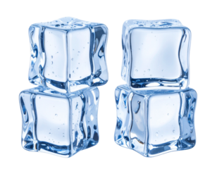 Realistic Set of Square Ice Cubes with Glossy Surface and Bubbles – Transparent PNG