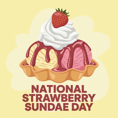 National Strawberry Sundae Day Waffle Bowl Ice Cream Dessert Treat