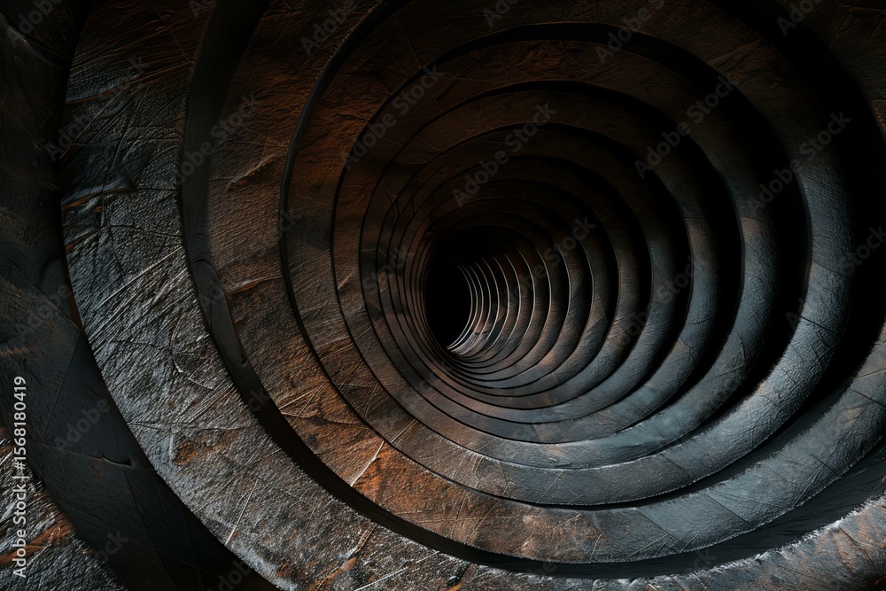 Poster dark tunnel is spiraling to infinity creating vortex from circles as abstract background