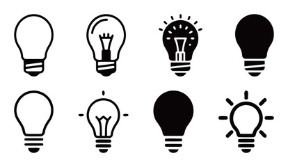 Light Bulb Icons Set Various Styles and States of Illumination