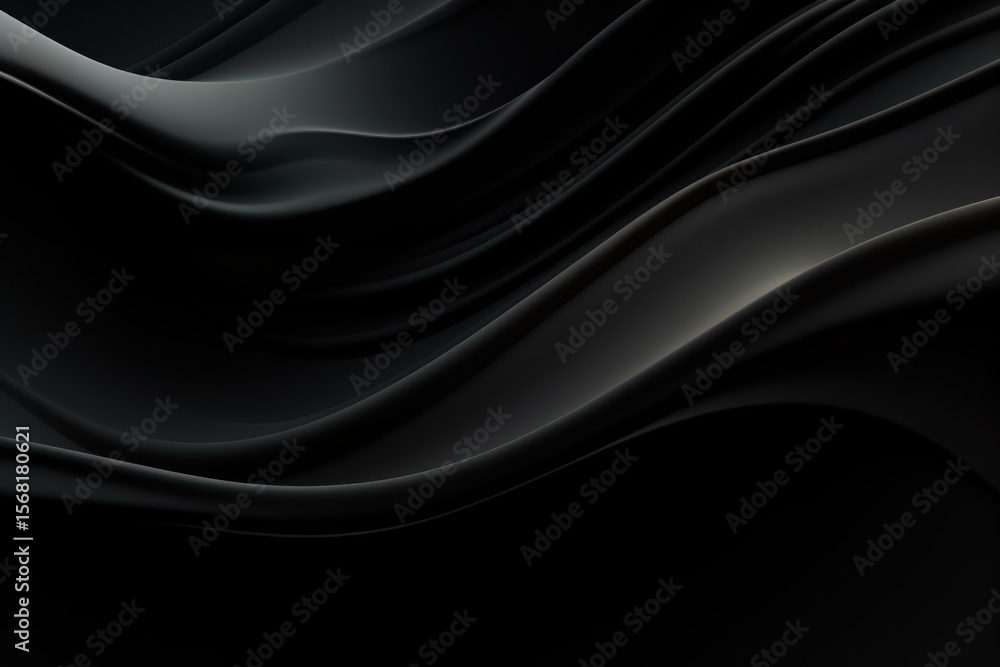Poster luxurious black satin fabric flowing and creating elegant waves, perfect for backgrounds and design 
