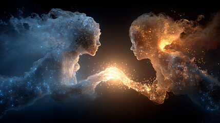 cosmic energy forces abstract digital art blue orange light collision nebula space illustration