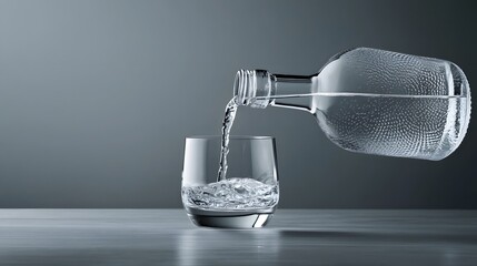 Refreshing Water Being Poured into Glass from a Stylish Bottle