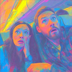 vibrant psychedelic upward looking portrait neon colors artistic expression dreamy atmosphere surreal gradient
