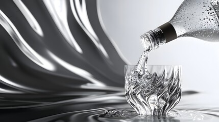 Modern and Elegant Water Pouring into a Designer Glass with Motion