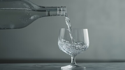 Pouring Fresh Water Into a Glass from a Clear Bottle in Studio Light
