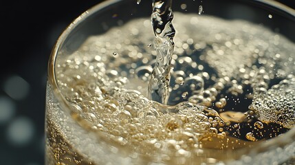 Bubbles and Freshness in a Glass of Sparkling Beverage Close-Up