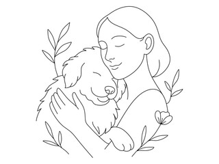 girl and dog line art