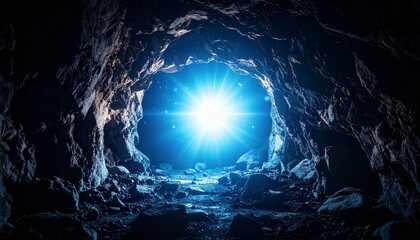 洞窟と青い光、幻想的な背景画像、綺麗