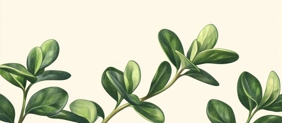 Botanical Illustration of Verdant Boxwood Foliage on a Creamy Background
