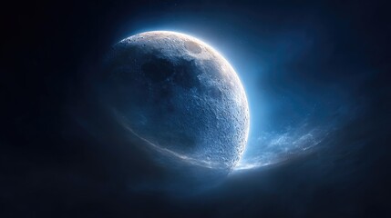Fototapeta premium Glowing moon in dark space.