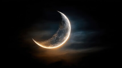 Crescent moon glows brightly against a dark night sky.