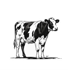 Black and White Cow Illustration Farm Animal Line Art