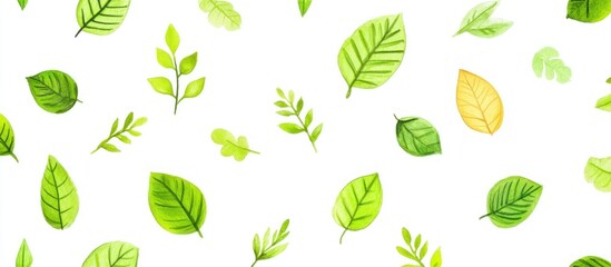 Watercolor Leaf Pattern on White Background for Wallpaper and Textile Designs