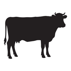 Silhouette of a Cow Simple Black and White Cattle Illustration