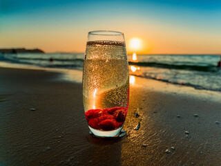 A lifestyle collage of Italian soda drinks with fruit toppings and scenic ocean views
