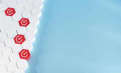 Audit business concept, Red hexagonal checklist and filling survey form online, Examination for...