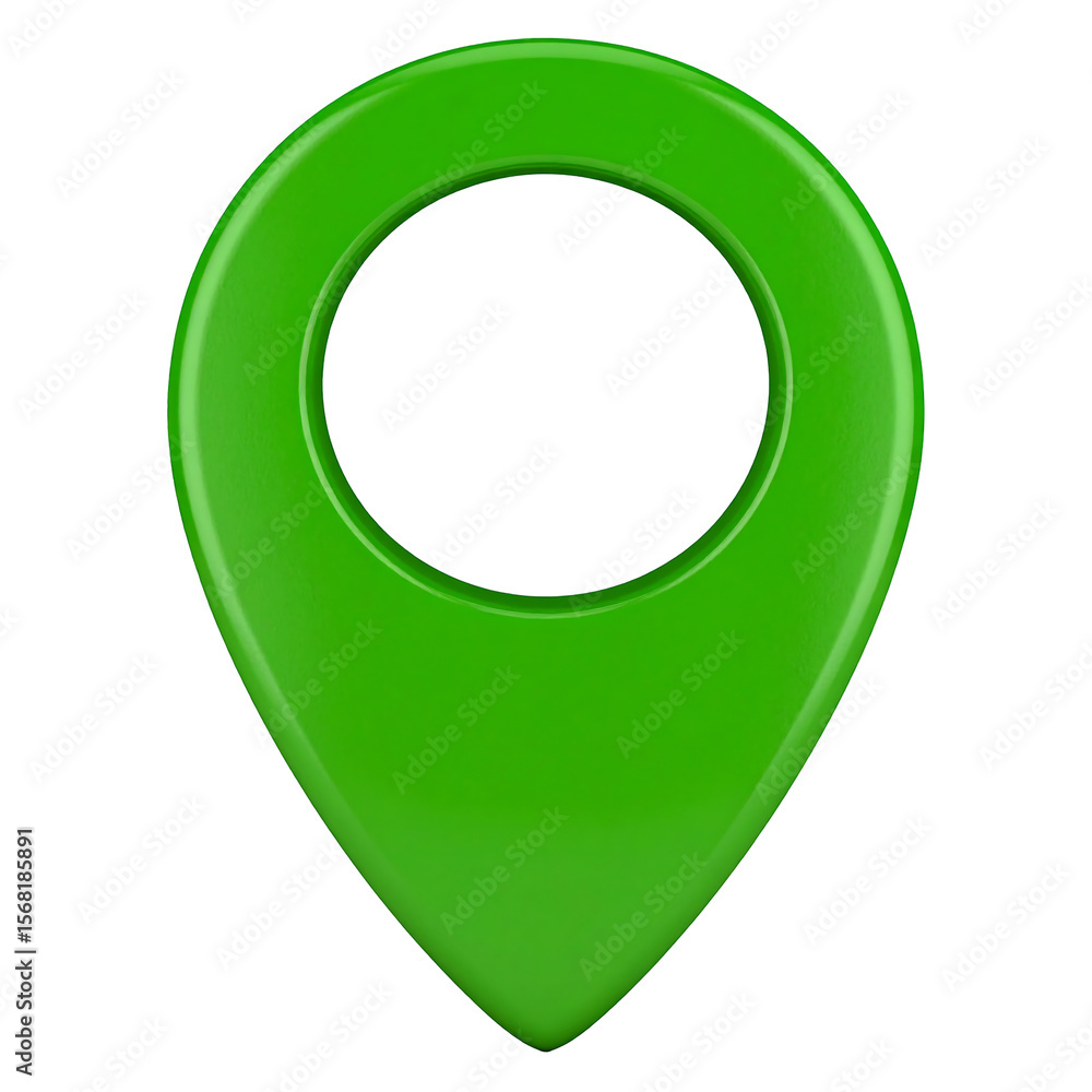 Poster green location pin icon with blank circle cutout 3d render on transparent background