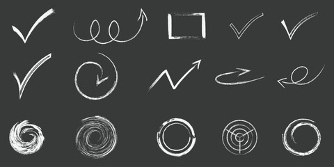 Hand-Drawn Graphic Elements: Checkmarks, Circles, Arrows, and Letters for Design Projects