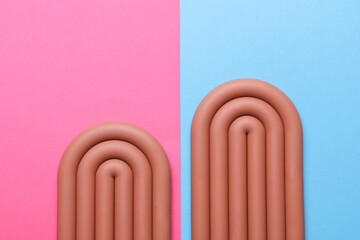 Minimalist line figure stands or podium, showcase for beauty products and for mockup design. Top view