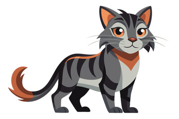 Cartoon Cat with Stripes and Orange Accents Standing Proudly on a White Background