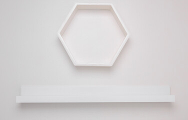 Wall Decor. Empty Hexagonal and Straight Shelves