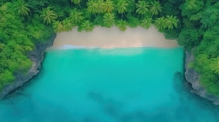 Secluded Tropical Cove: Aerial View of a Pristine Beach