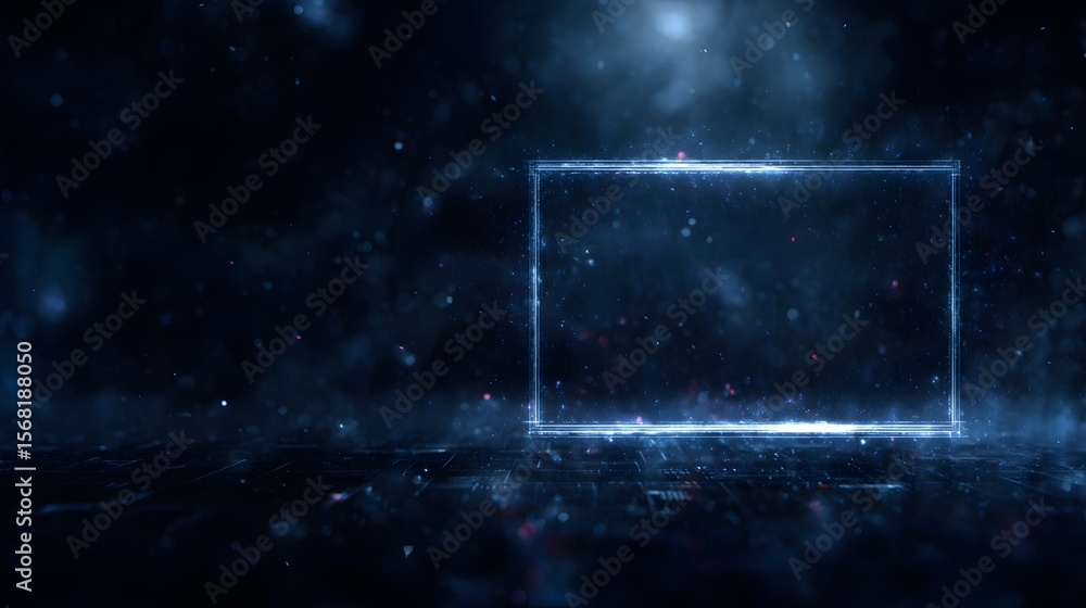 Poster digital interface frame floating on screen with empty center