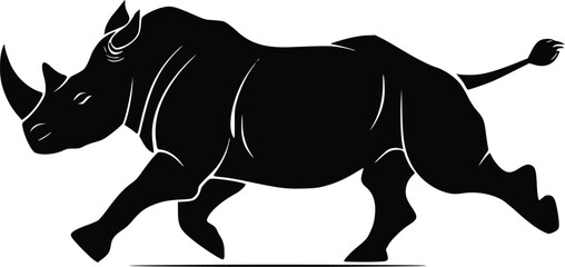 Naklejka premium Powerful Rhino Silhouette: Dynamic Vector Illustration, Running Animal