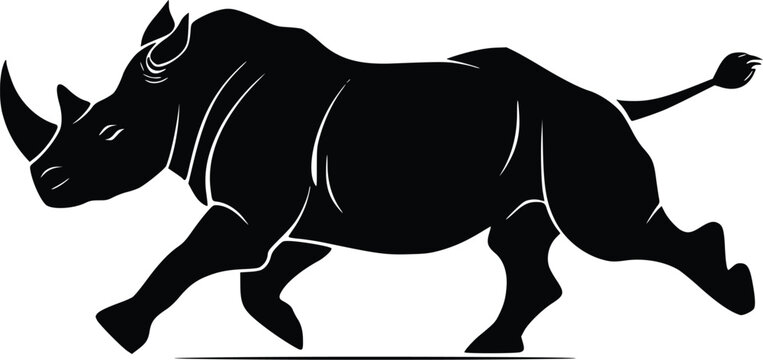 Powerful Rhino Silhouette: Dynamic Vector Illustration, Running Animal