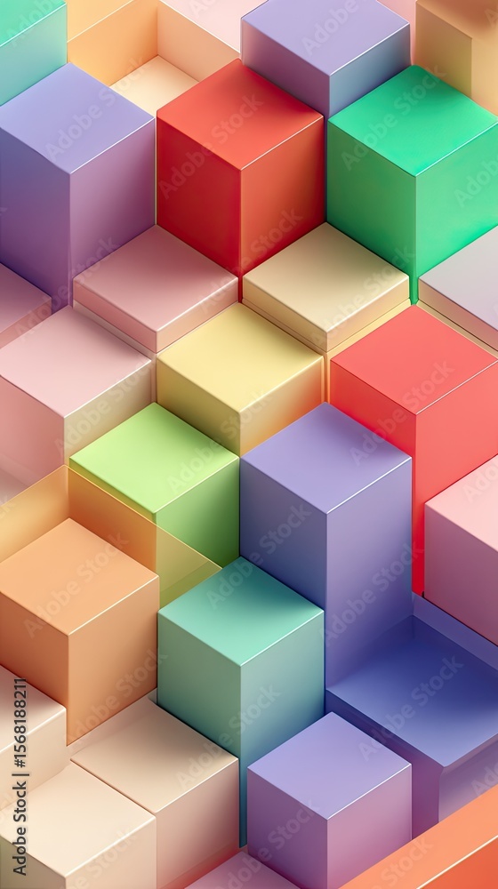 Poster abstract geometric pattern of multi-colored, stacked cubes