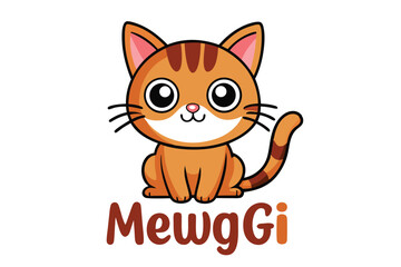 Cute Orange Cartoon Cat Illustration Featuring the Whimsical Brand Name MewgGi in Playful Typography