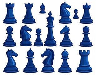 Collection of blue chess pieces
