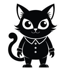 Cute Black Cat Cartoon Character Standing Upright Wearing a Collared Shirt and Looking at the Viewer