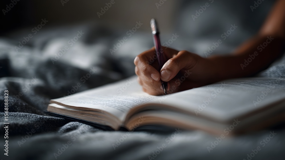 Poster a person writing in a notebook beside an open textbook long title a focused individual writing in a 