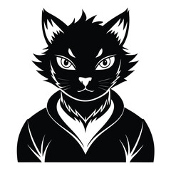 A Mysterious Black Cat in a Stylish Hoodie An Enigmatic Feline Character Illustration