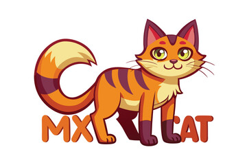 Cheerful Cartoon Cat Illustration with Orange Stripes and 