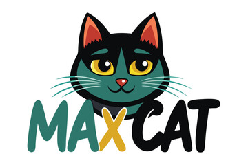Playful Maxcat Logo Design Featuring a Cute Cartoon Cat and Bold Typography Perfect for a Brand