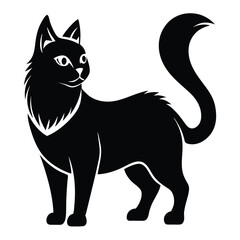 Obraz premium Elegant Black Cat Illustration Standing with Curled Tail and Regal Bearing An Eye-Catching Design