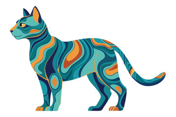 Colorful Abstract Cat Illustration With Swirling Patterns and Blue and Orange Hues Elegant Feline Artwork